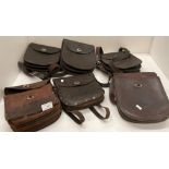 Six coalmen's brown leather money collection bags (one missing straps)