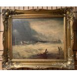 Ornate gilt framed oil effect print 'Breaking Waves',