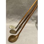 Three vintage golf clubs with hickory shafts - P H Rodgers, Old Links GC St Annes on Sea wood,