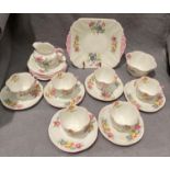 A Shelley floral patterned fine bone China twenty one piece tea service, six cups,