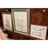 Maralynne Clayton, three framed cross-stitch/tapestries 'Pink Flamingos', 60cm x 36cm,