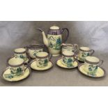 A Japanese blue patterned fifteen piece coffee service, six cups , six saucers, coffee pot,