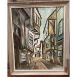 Norma Thomas BA, oil on canvas 'The Shambles, York', 42cm x 32cm,