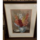 Framed watercolour Still Life 'Gladioli in vase' - unsigned 40cm x 30cm.