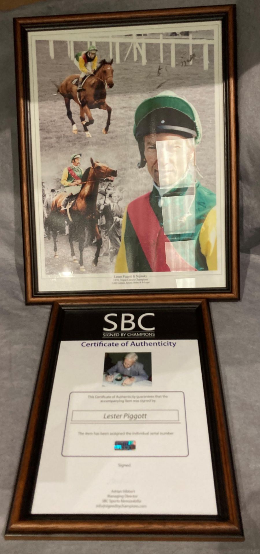 Lester Piggott interest - A signed photograph montage Lester Piggott and Nijinsky 1970 Triple Crown - Image 2 of 2