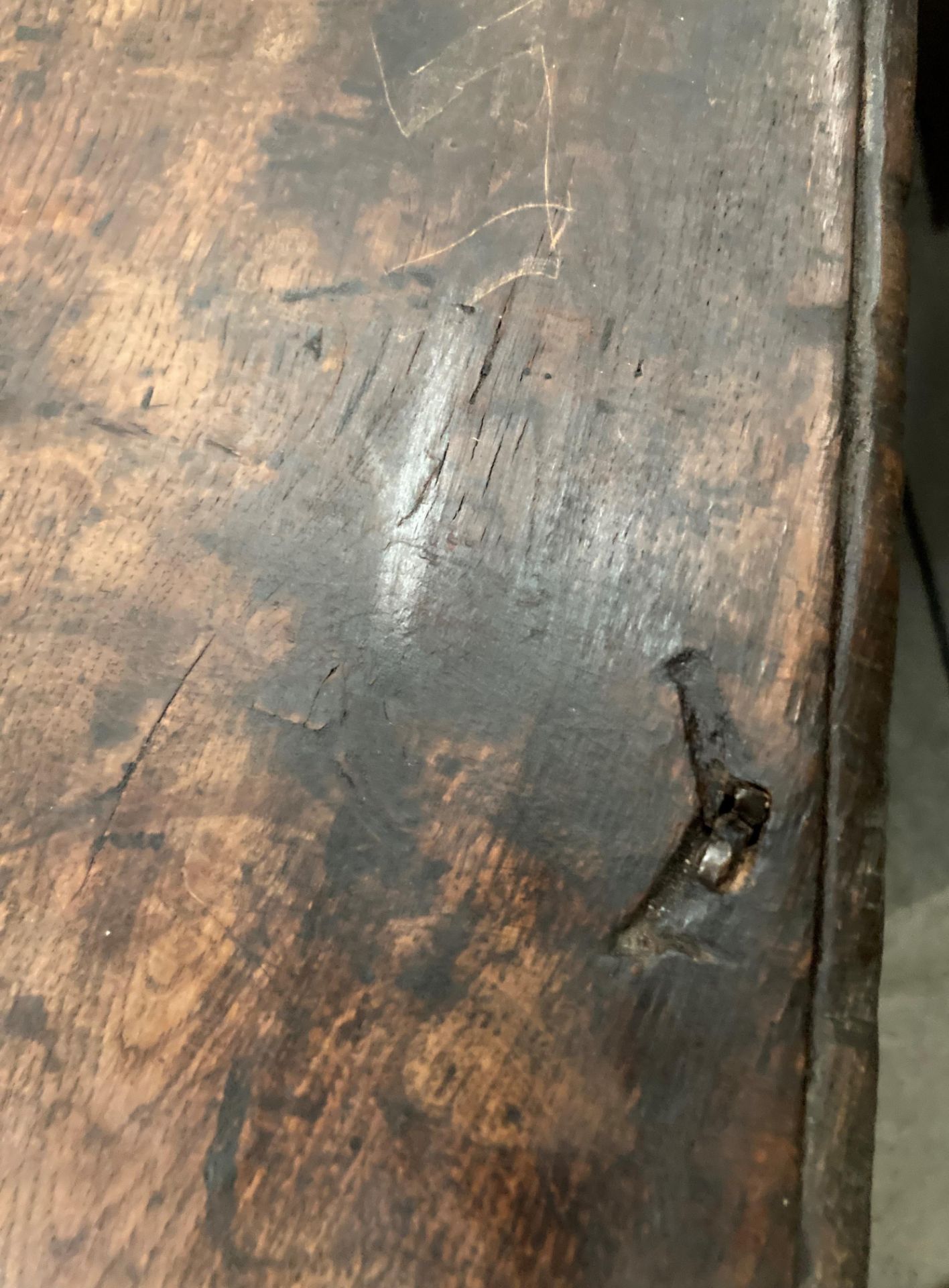 An oak kist with carved three panel front over two drawers, lettered to either side of lock FA1741, - Image 12 of 15