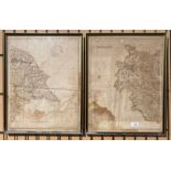Two framed maps, East Yorkshire coastline and North and South West Yorkshire,
