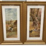 A pair of gilt framed prints 'Putting up the Game' and 'Waiting for a Chance', each 64cm x 30cm.