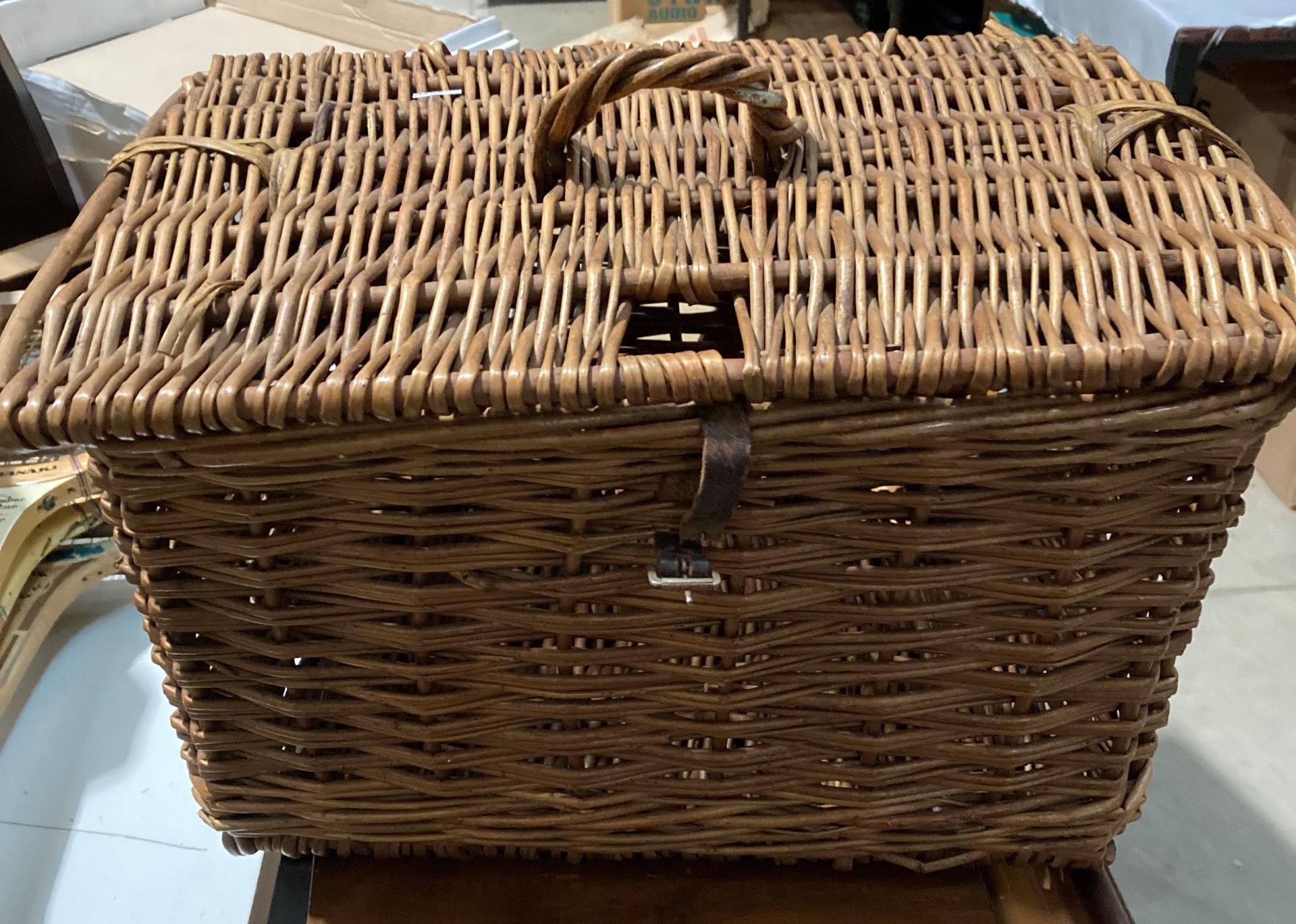 A wicker basket 45cm x 35cm x 20cm high.