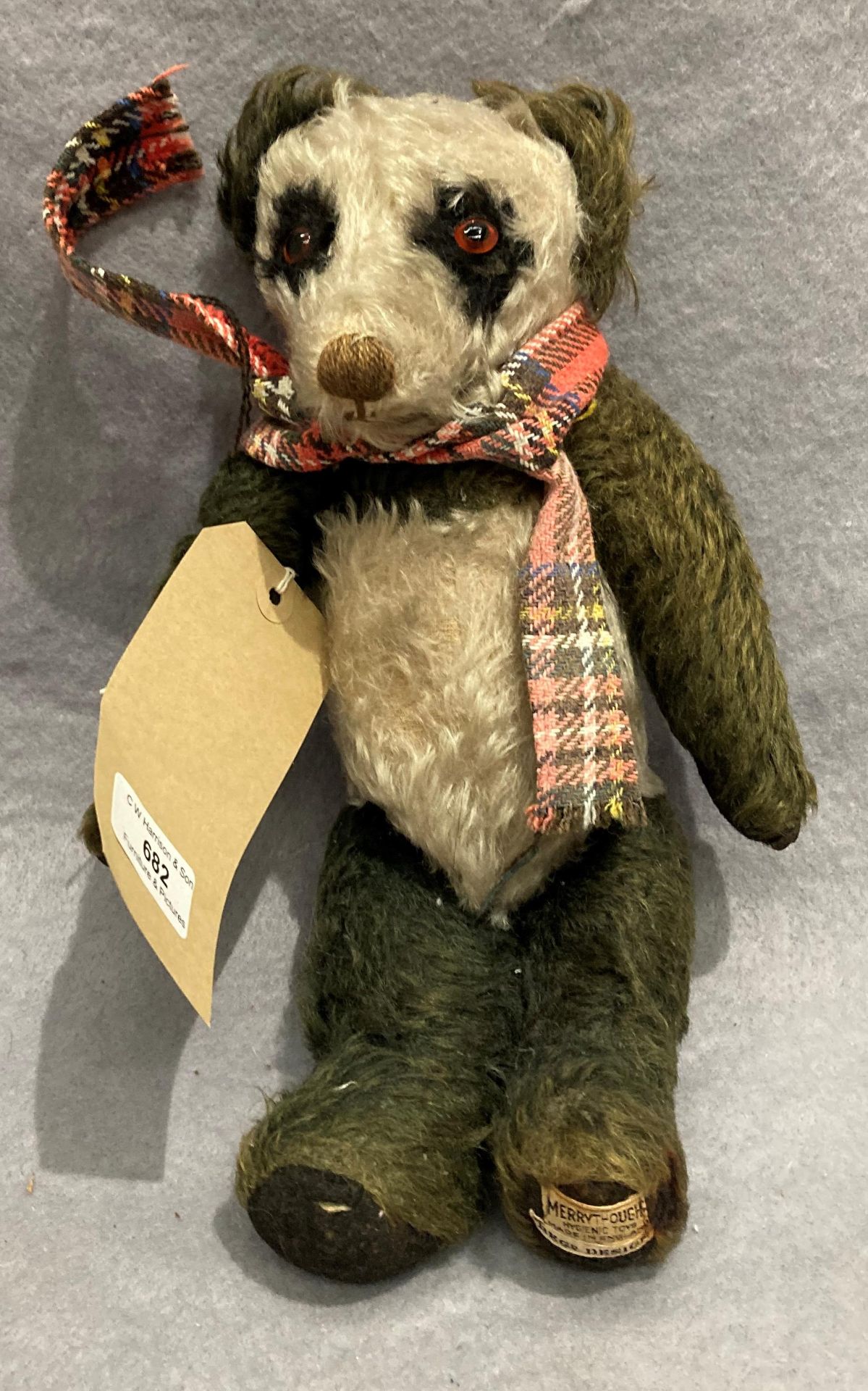 A Merrythought Hygienic Toys Made in England soft toy bear with scarf 33cm - playworn.