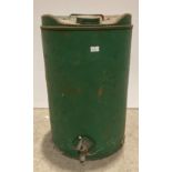 Vintage green metal oil drum with tap,