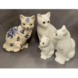 A Staffordshire Ironstone blue and white pottery cat,