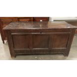 An oak three panel coffer with repairs,