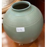 Large green bulbous pottery vase 30cm high.