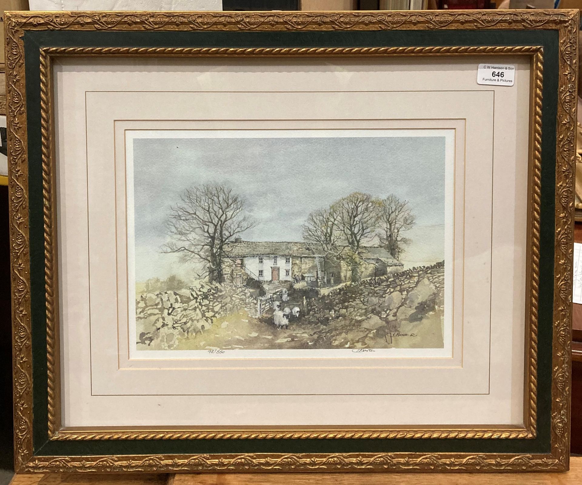 J Baxter framed Limited Edition print 'Brough, N Yorks' 30cm x 36cm signed in pencil and no 98/850.