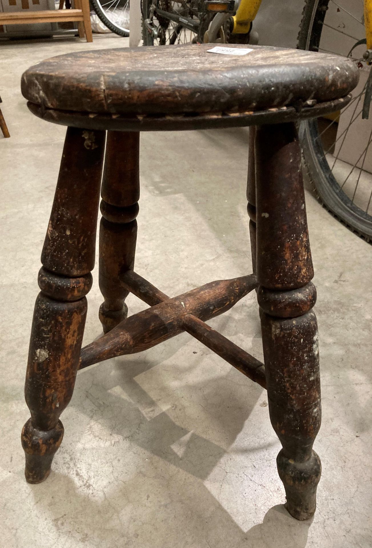 A carved wood Welsh stool and a small elm stool (2) Further Information Stool has - Image 7 of 14