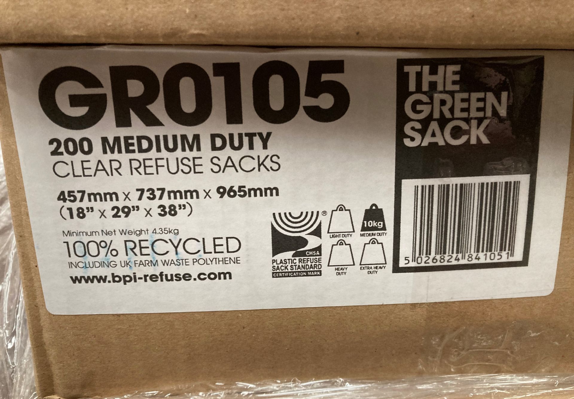 20 boxes of The Green Sack GR0105/GR0104 200 medium duty clear refuse sacks 487mm x 737mm x 965mm - Bild 2 aus 3