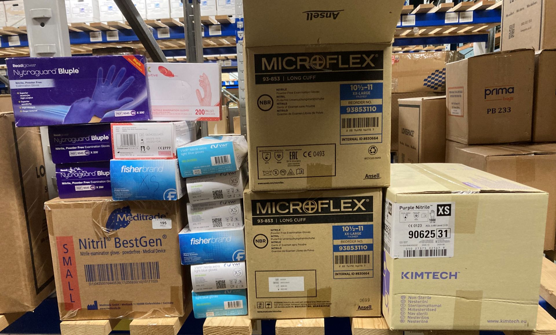 50 boxes of assorted Nitrile and others assorted gloves by Kimtech, Microflex etc assorted sizes XS,
