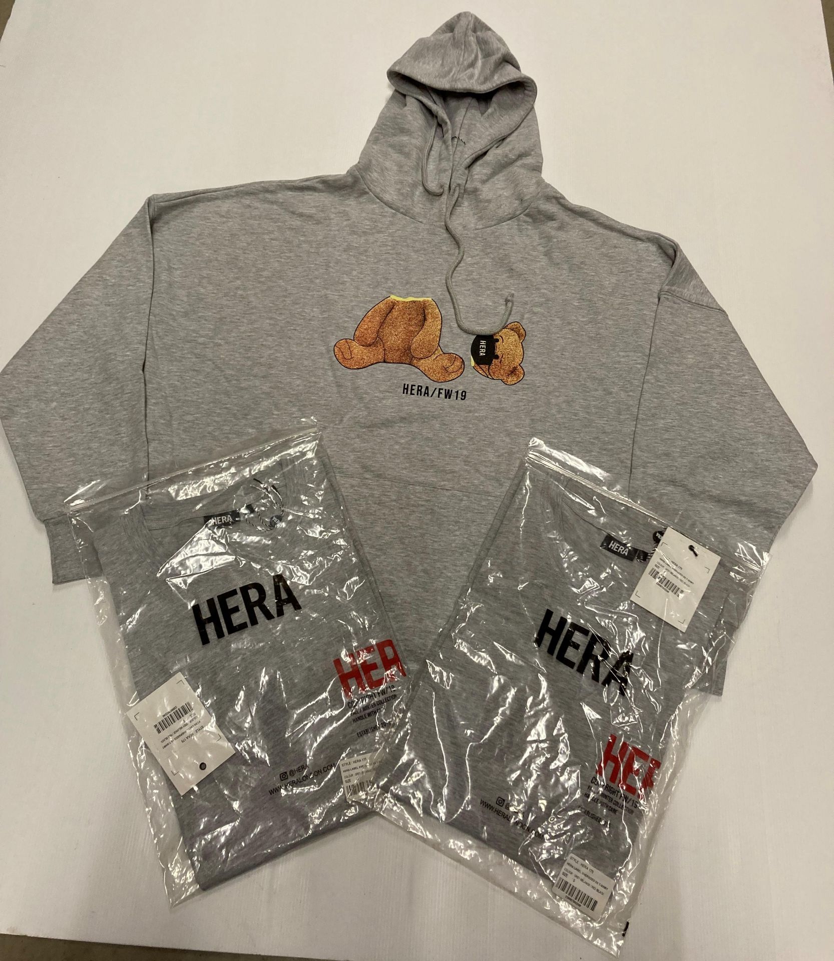 3 x items - 1 x Hera bear printed hoodie, grey (size L) and 2 x Hera oversized t-shirts,
