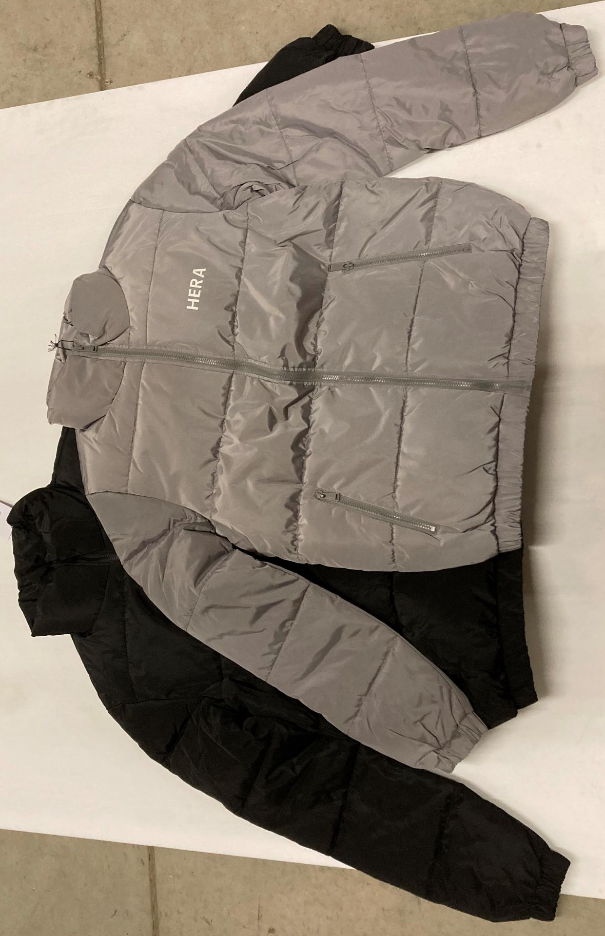 3 x items - 2 x Hera black puffer jackets - 1 x size S, 1 x size L) and 1 x Hera grey puffer jacket,