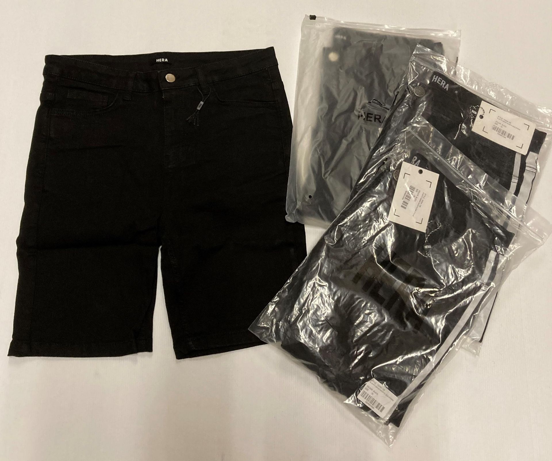 4 x items - 2 x Hera black denim shorts (size 32) and 2 x Hera slim fit black denim shorts with