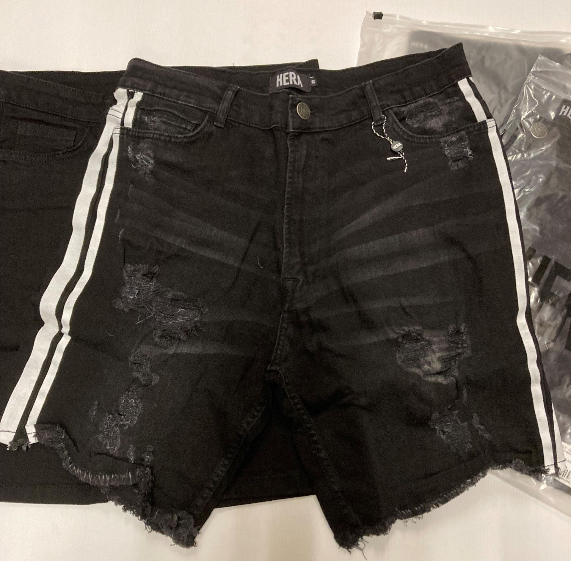 4 x items - 2 x Hera black denim shorts (size 32) and 2 x Hera slim fit black denim shorts with - Image 3 of 3