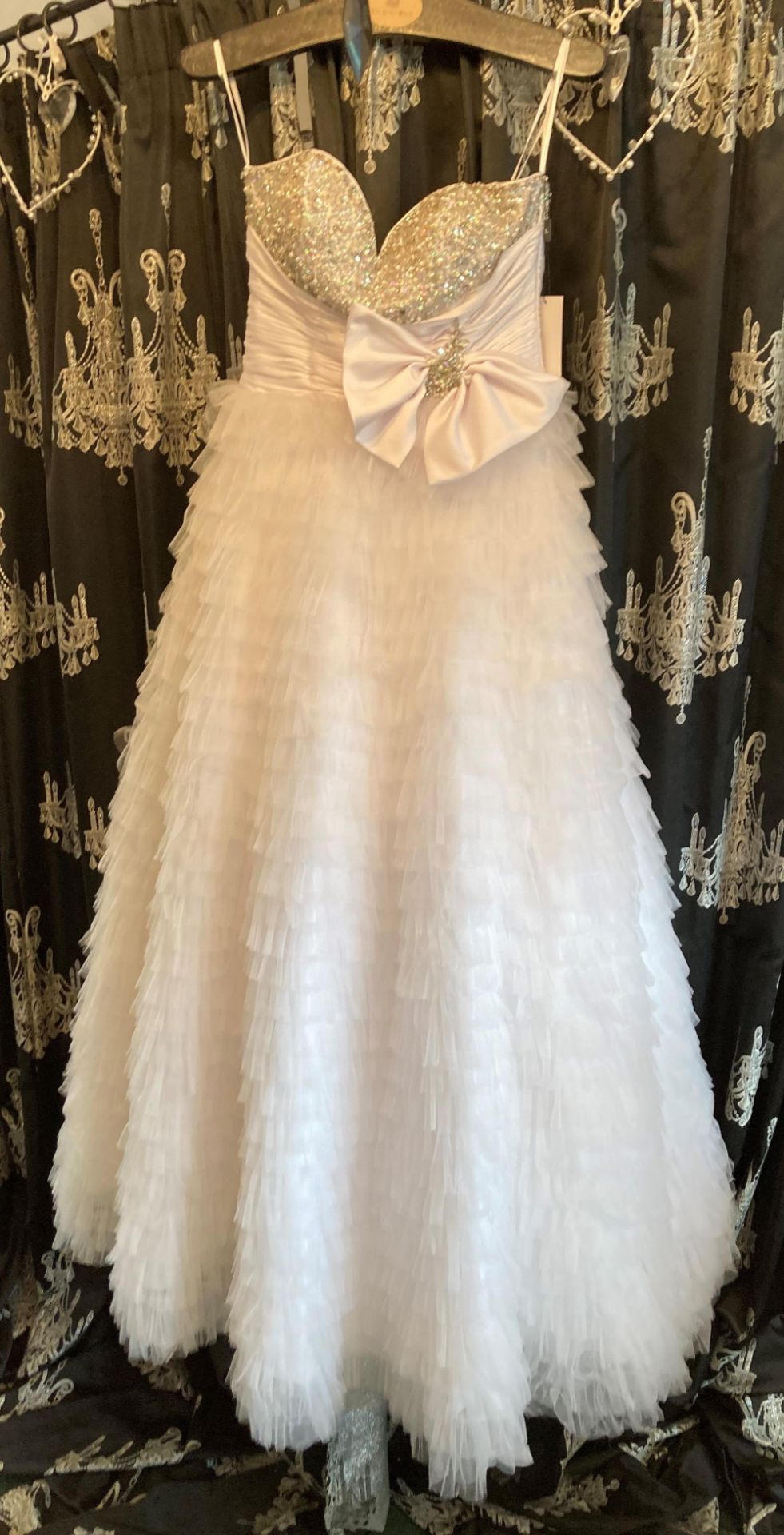 White A-line gown, size UK 12.