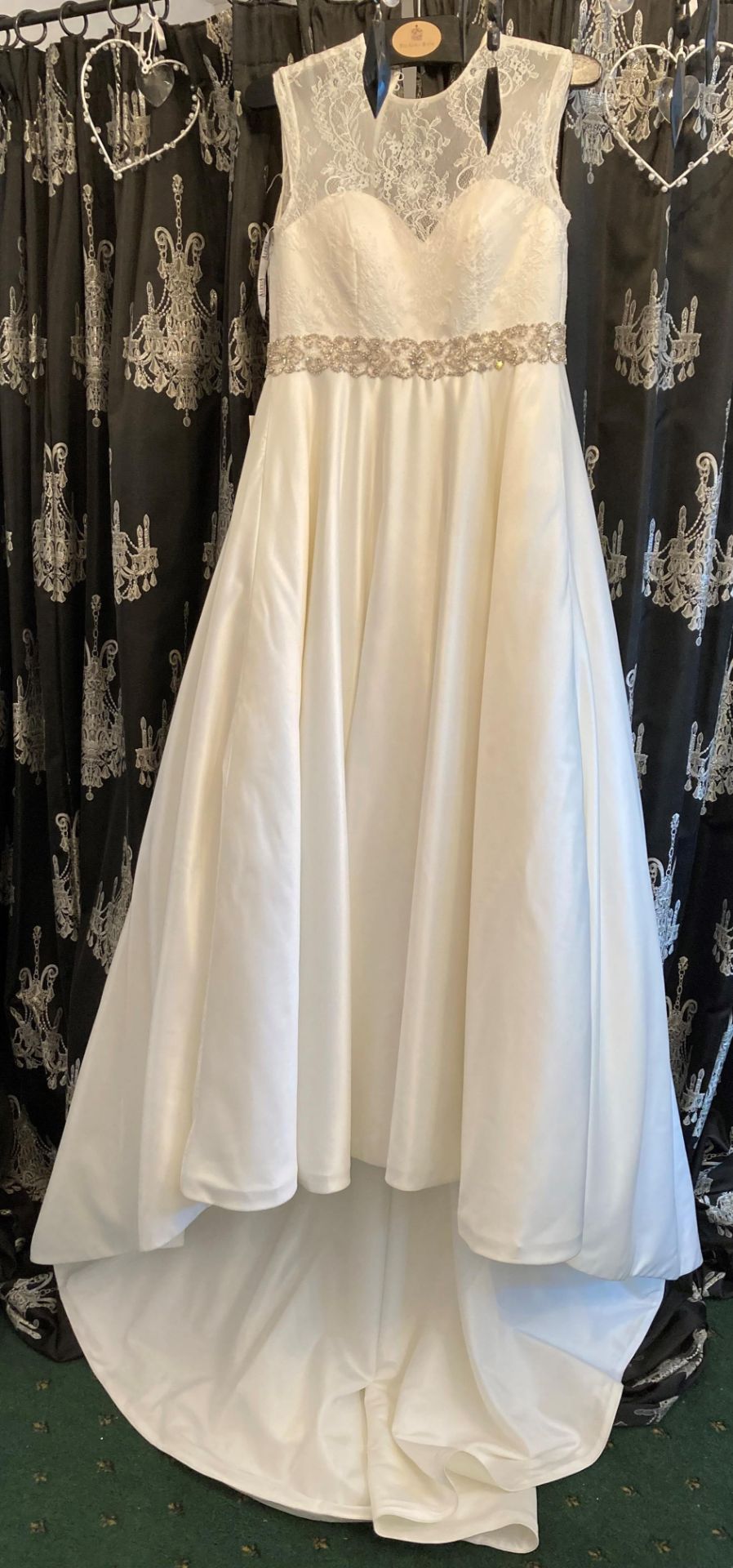 Alexia Designs satin ball gown, ivory, size UK 12.