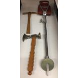 Two presentation items - axes and picks and a shooting stick (3) (location J06)