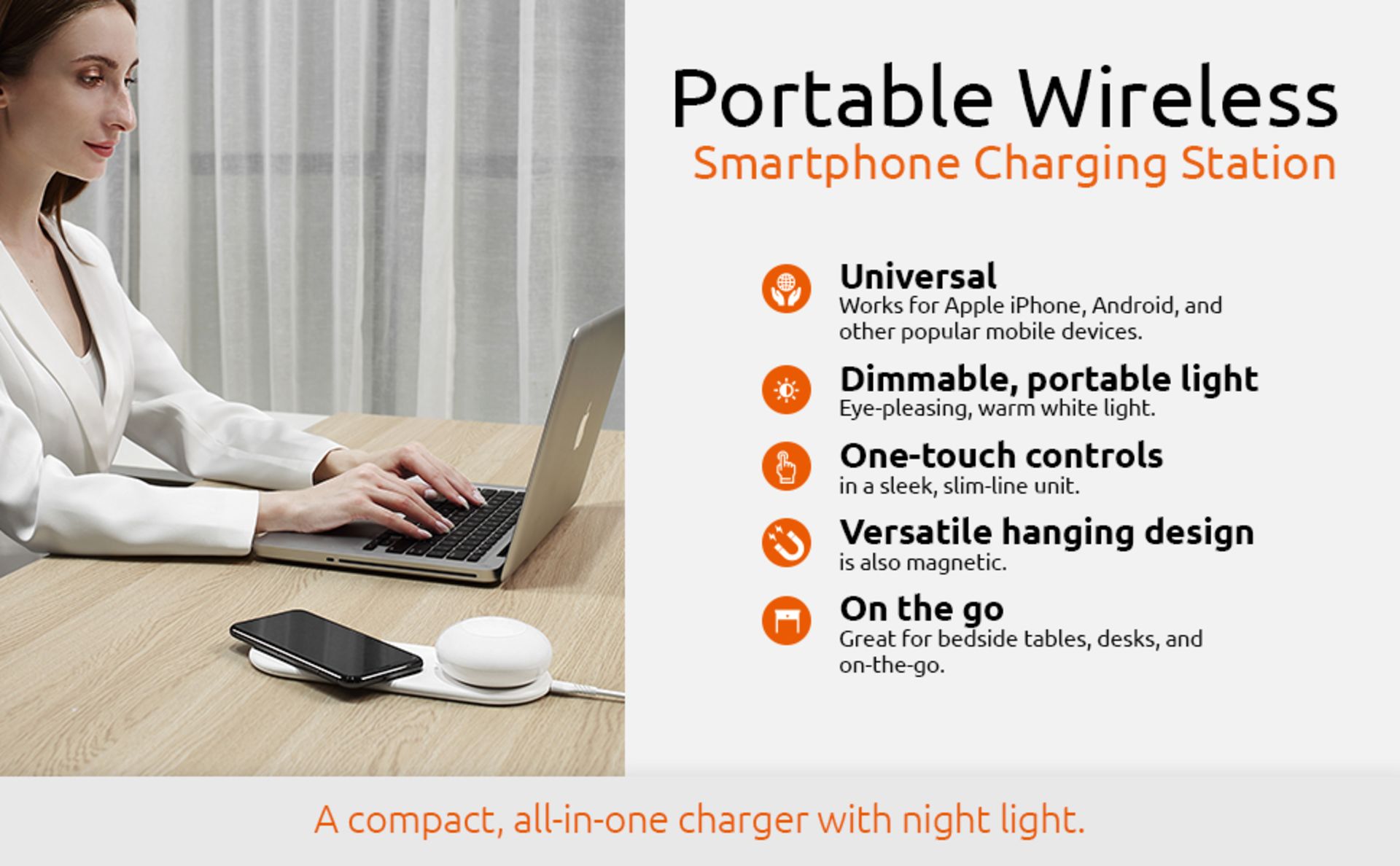 A Link2Home 'L2H-P9WIRELESS' Phone Charging Stand with Dimmable Rechargeable Night Light. - Image 23 of 23