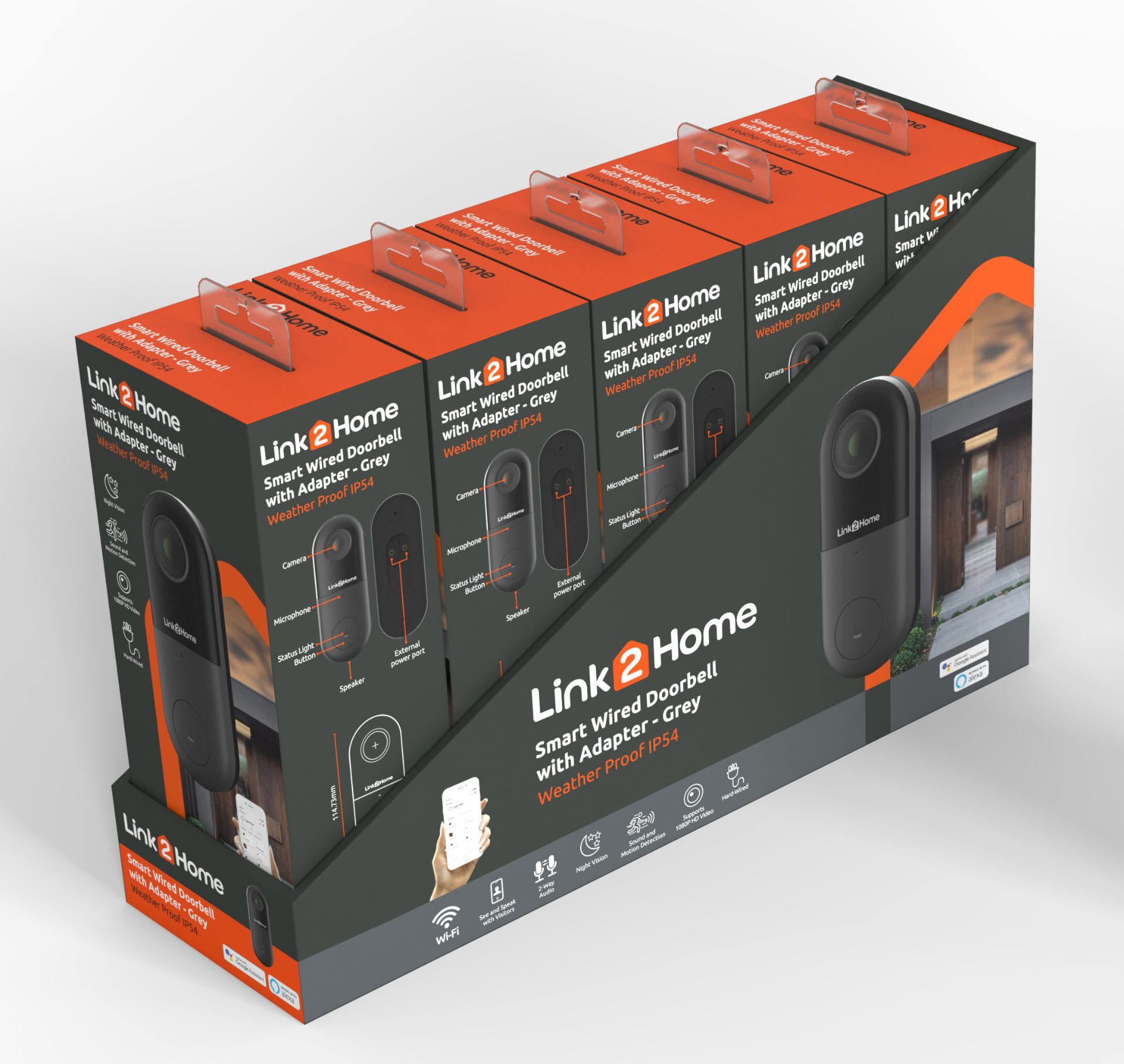 5 x Link2Home 'L2H BellWired' Hard Wired Doorbell/Cameras - New, boxed stock RRP £99.