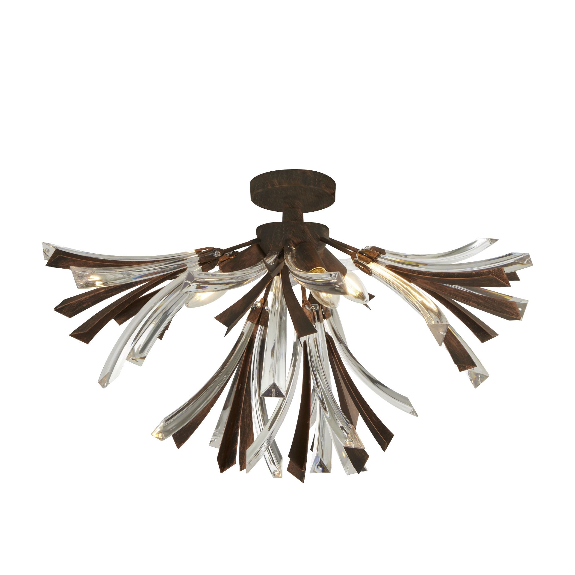 BRAND NEW BLACK/BRUSHED GOLD/CLEAR 3LT CEILING PENDANT, 66CM DIAMETER, 3 X 40W.