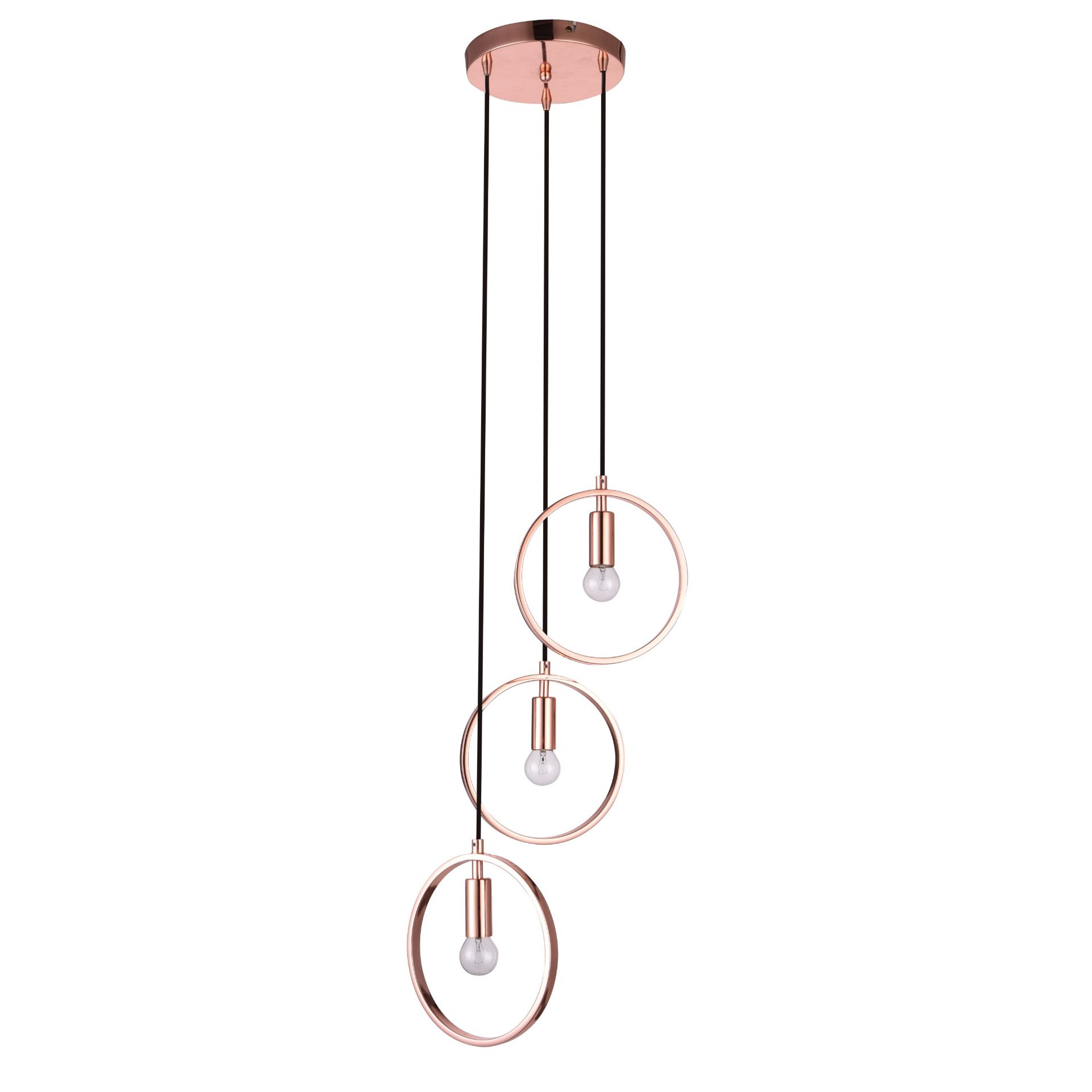 BRAND NEW 3 RING DETAIL ROSE GOLD CEILING PENDANT, 37.5CM DIAMETER, 3 X 6W.