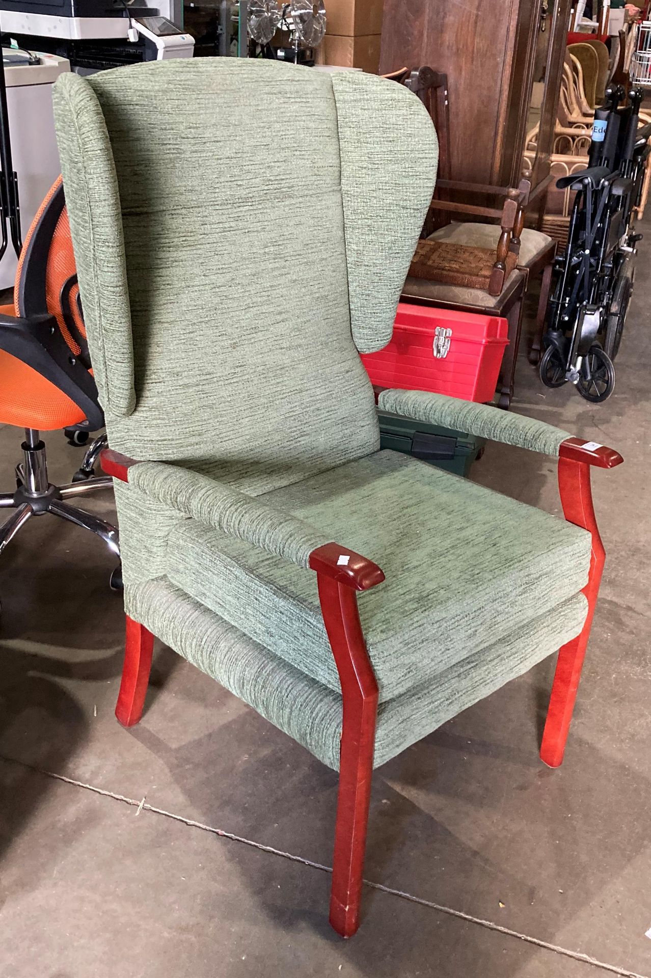 An HSL green dralon upholstered high wingback armchair - Image 2 of 3