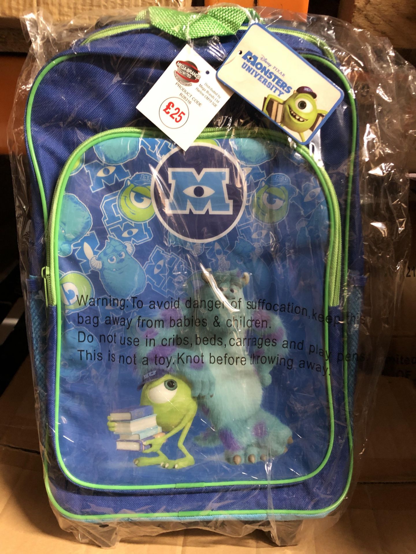 2 DISNEY PIXAR MONSTERS TROLLEY CASE BLUE AND GREEN RRP £25