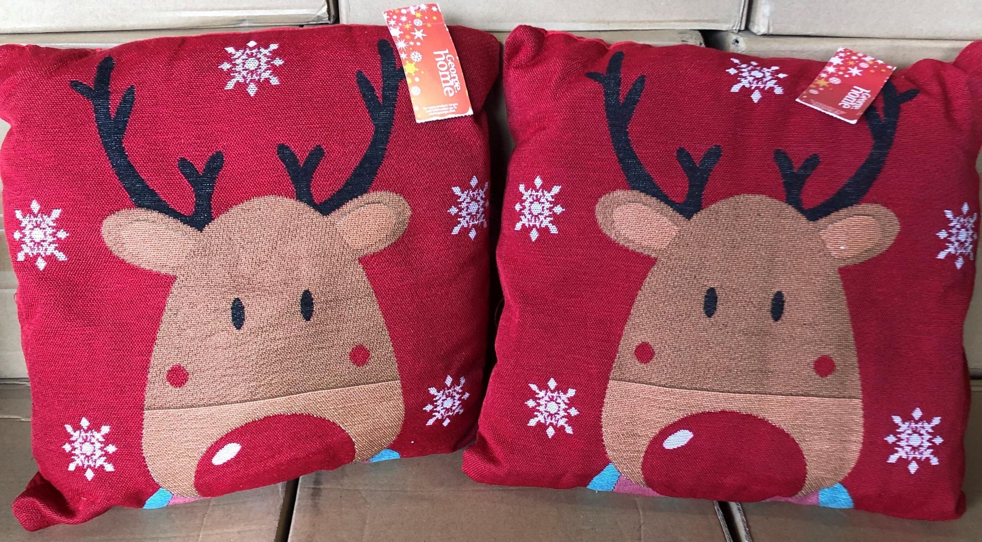 12 RED LUXURY TAPESTRY REINDEER CUSHIONS