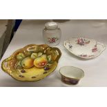 A Coalport two handled fruit dish - hand painted and signed by Mary Denis 21cm,