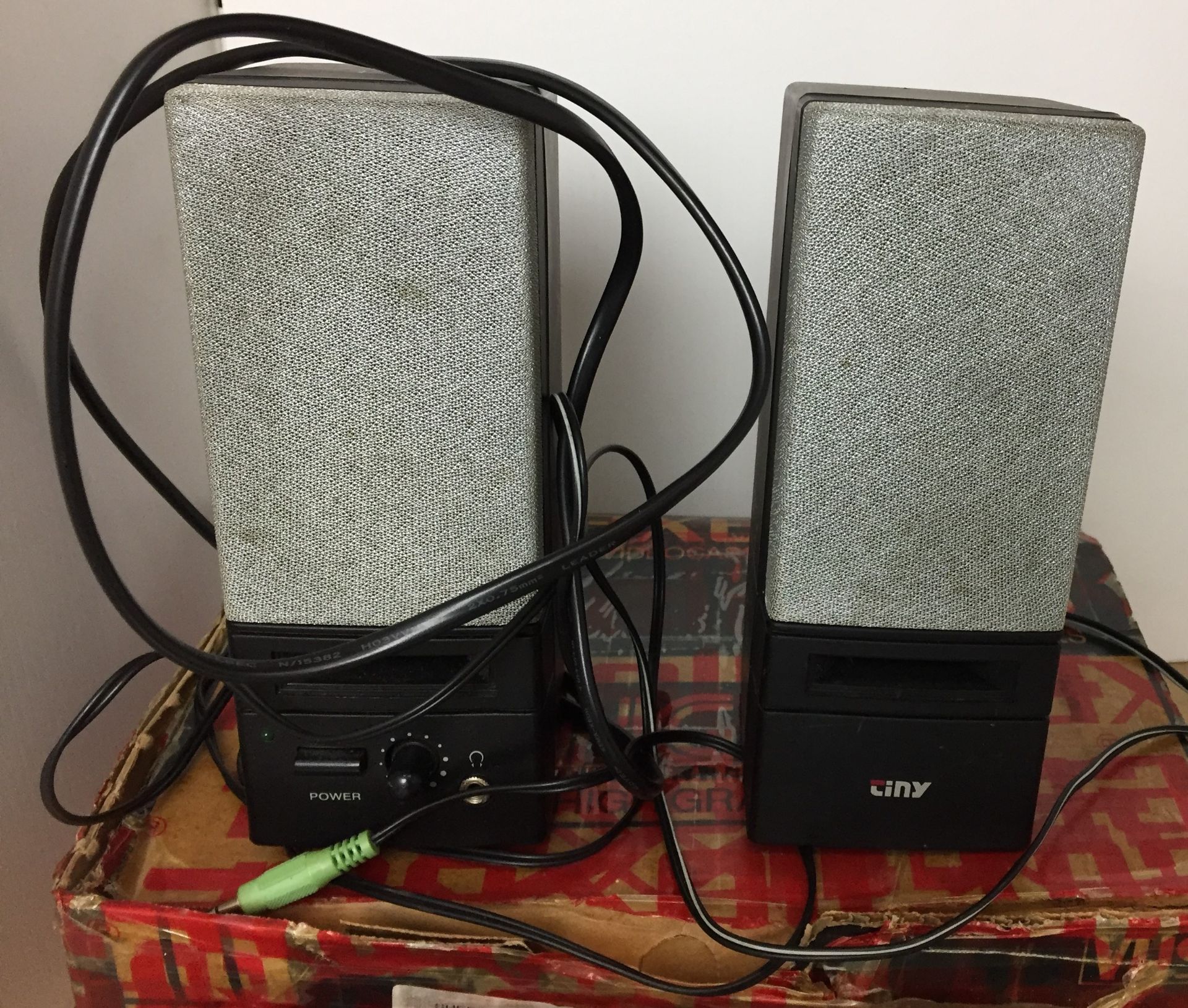 Three items - pair of Tiny speakers 19cm high, - Image 2 of 3