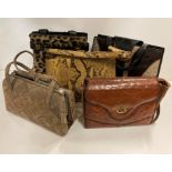 Five various ladies handbags including fur and snakeskin, etc.