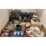 Contents to tray - three large Wedgwood blue jasper ware jardinieres,