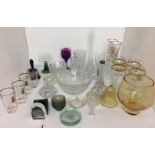 Thirty plus items of glassware including Royal Doulton '50' vase 17cm high with matching bell,