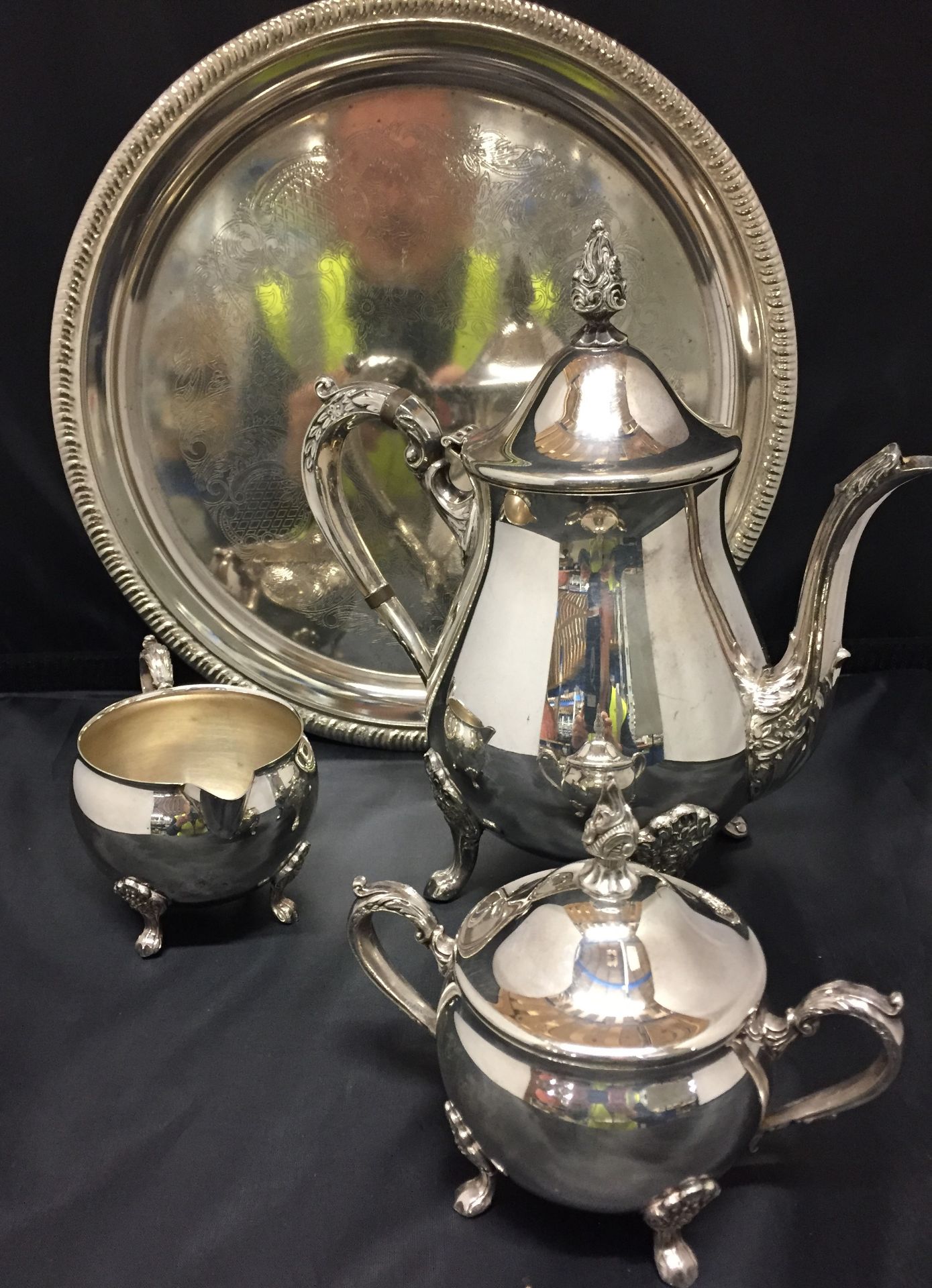 Four pieces of silver plate - Viners tea/coffee service and tray (Saleroom location: T11) - Image 2 of 2