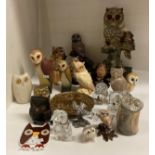 Twenty-four various owl ornaments including La Anina Collection large composition owl on plinth,