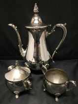 Three piece silver plated tea/coffee set (Saleroom location: T11)