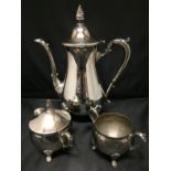 Three piece silver plated tea/coffee set (Saleroom location: T11)