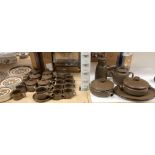 Thirty-three pieces of Denby brown pottery tableware including tureens (one cracked to bottom),