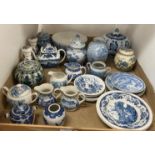 Contents to tray - blue oriental and other patterned pottery including large bowl by HM and S Ltd.
