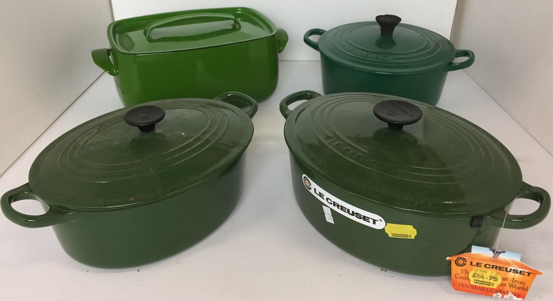 Four pieces of green enamelled cast iron oven to tableware - Le Creuset oval casseroles sizes 27