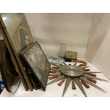 Metamec sunburst battery wall clock (one prong damaged), two religious prints,wall mirror,