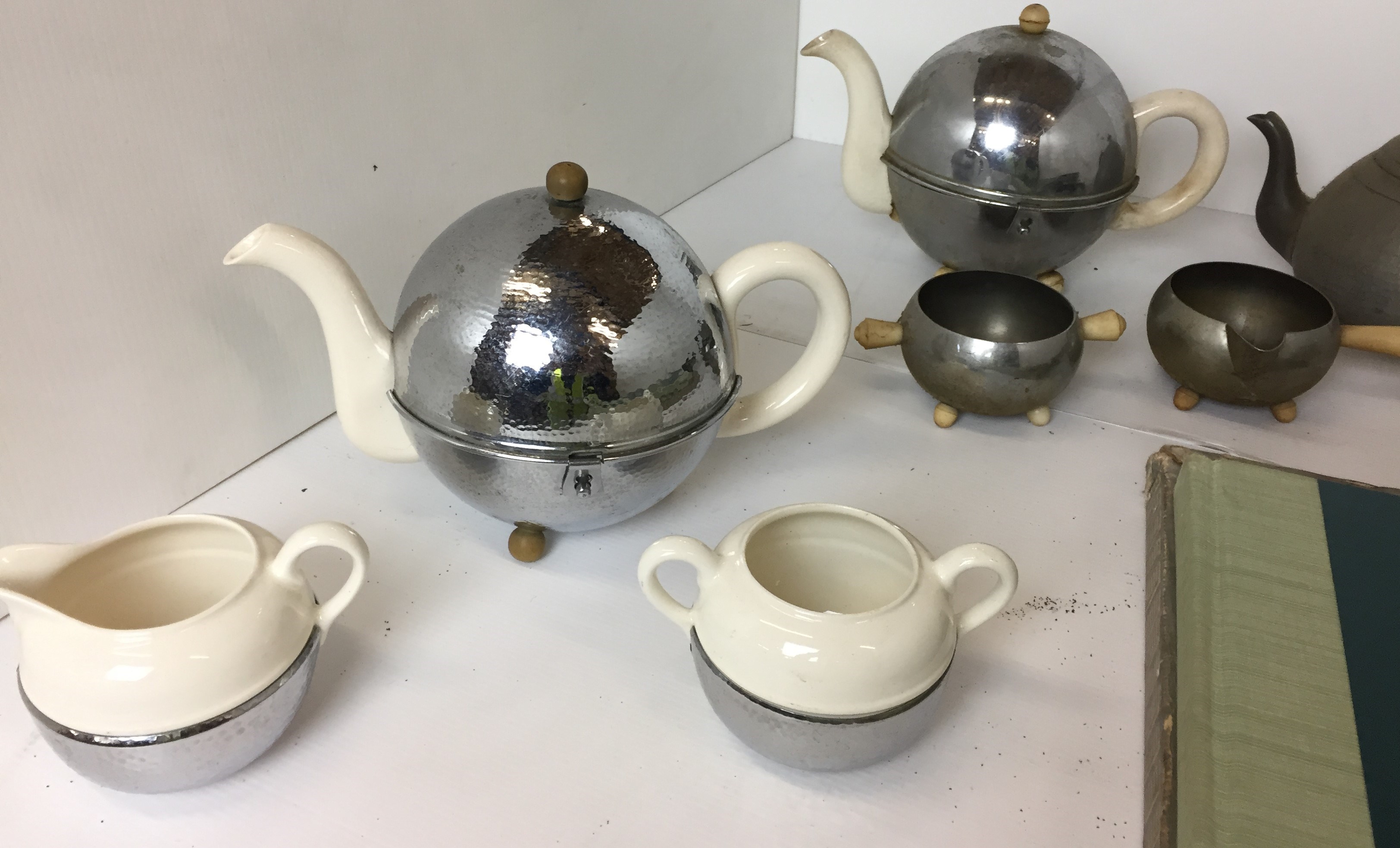 Nine items including two three piece vintage metal and ceramic tea services with insulated teapots, - Image 2 of 4